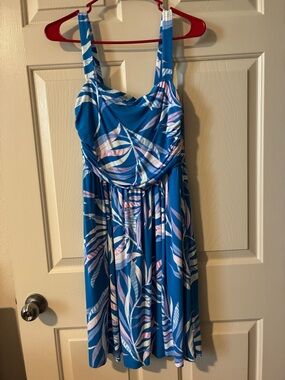 Soma Blue Tropical Leaf Print Sundress